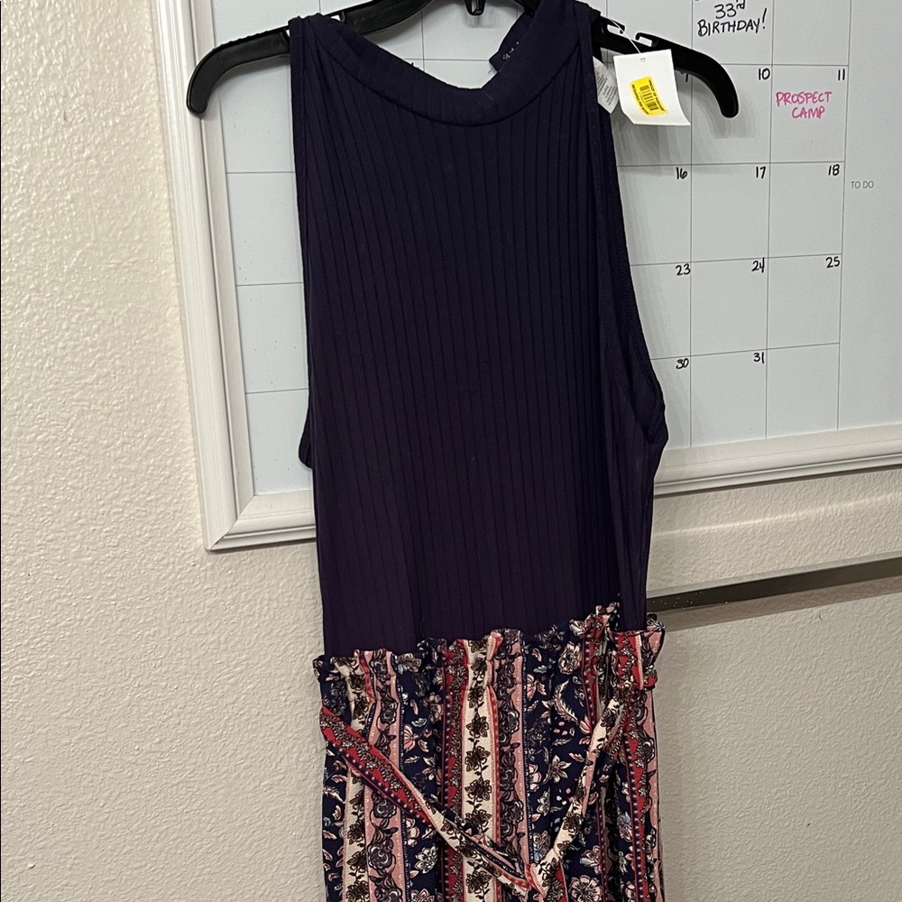 Sleeveless Navy and Floral Jumpsuit